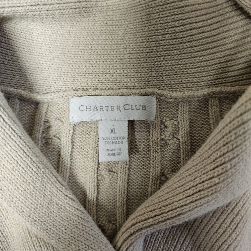 Charter Club Shawl Collar Cable Knit Pullover Sweater Beige Long Sleeve Cotton - Picture 3 of 14